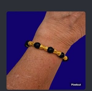 Royal Blue Gold Plated Baroque Etruscan Kundan Beaded Bracelet